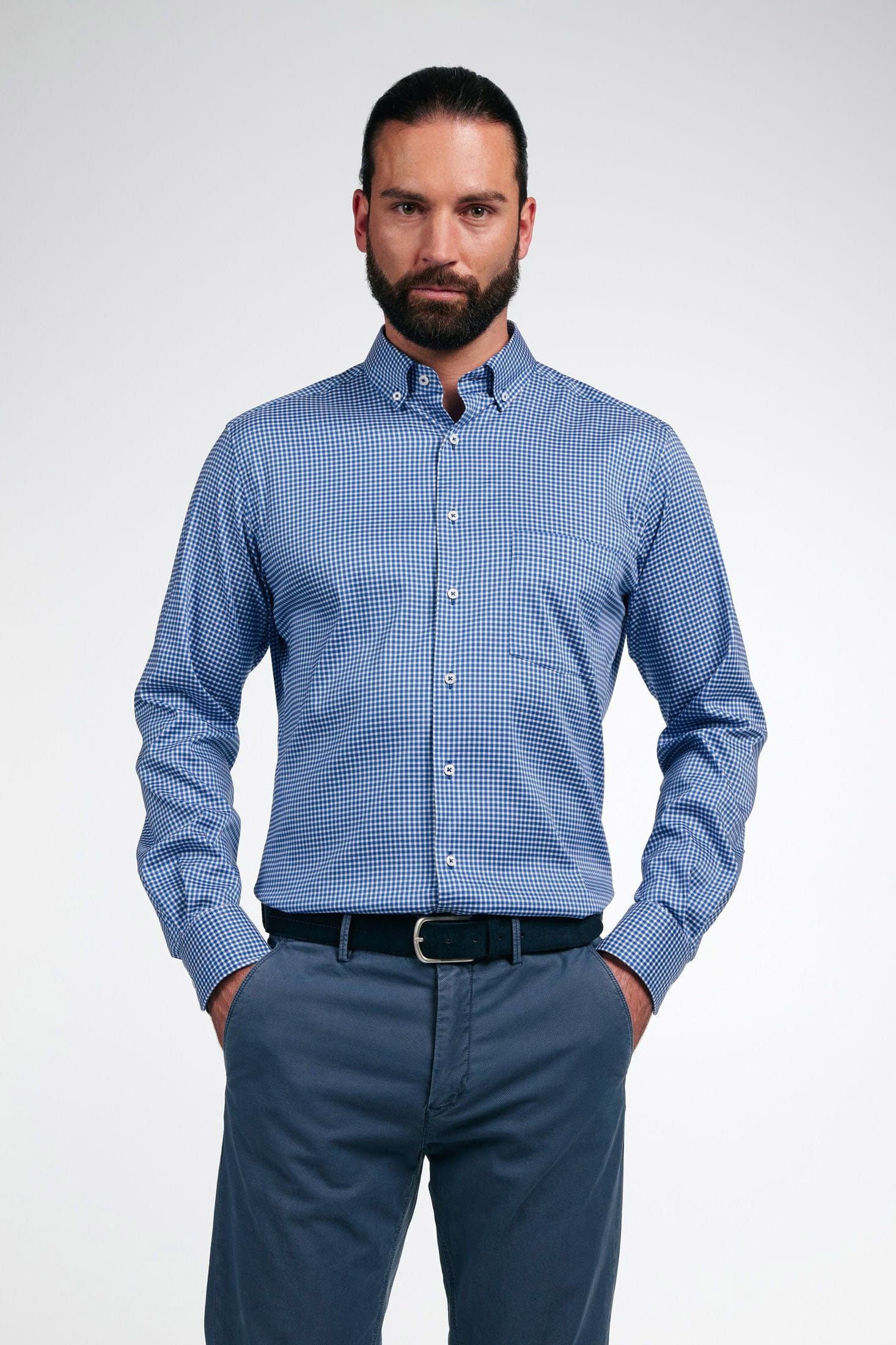 Eterna Modern Fit Performance Check Shirt - Blue/White
