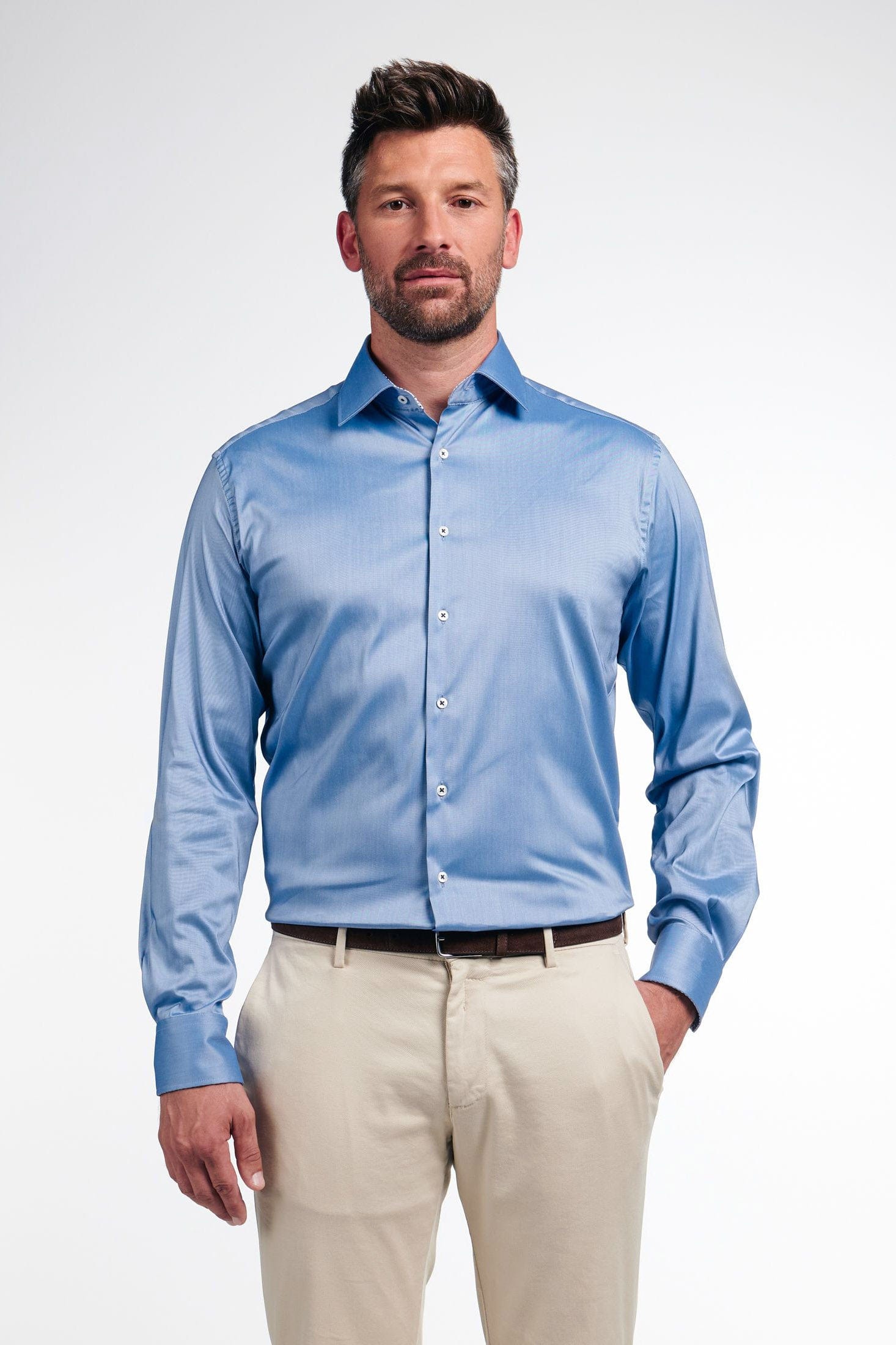 Eterna Modern Fit Performance Shirt - Mid Blue
