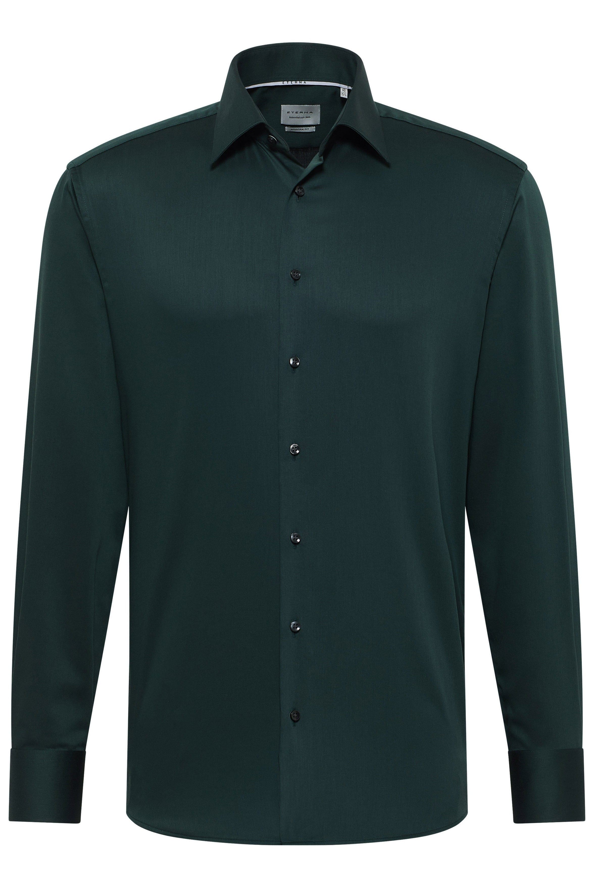 Eterna Modern Fit Plain Cotton Satin Shirt - Dark Green