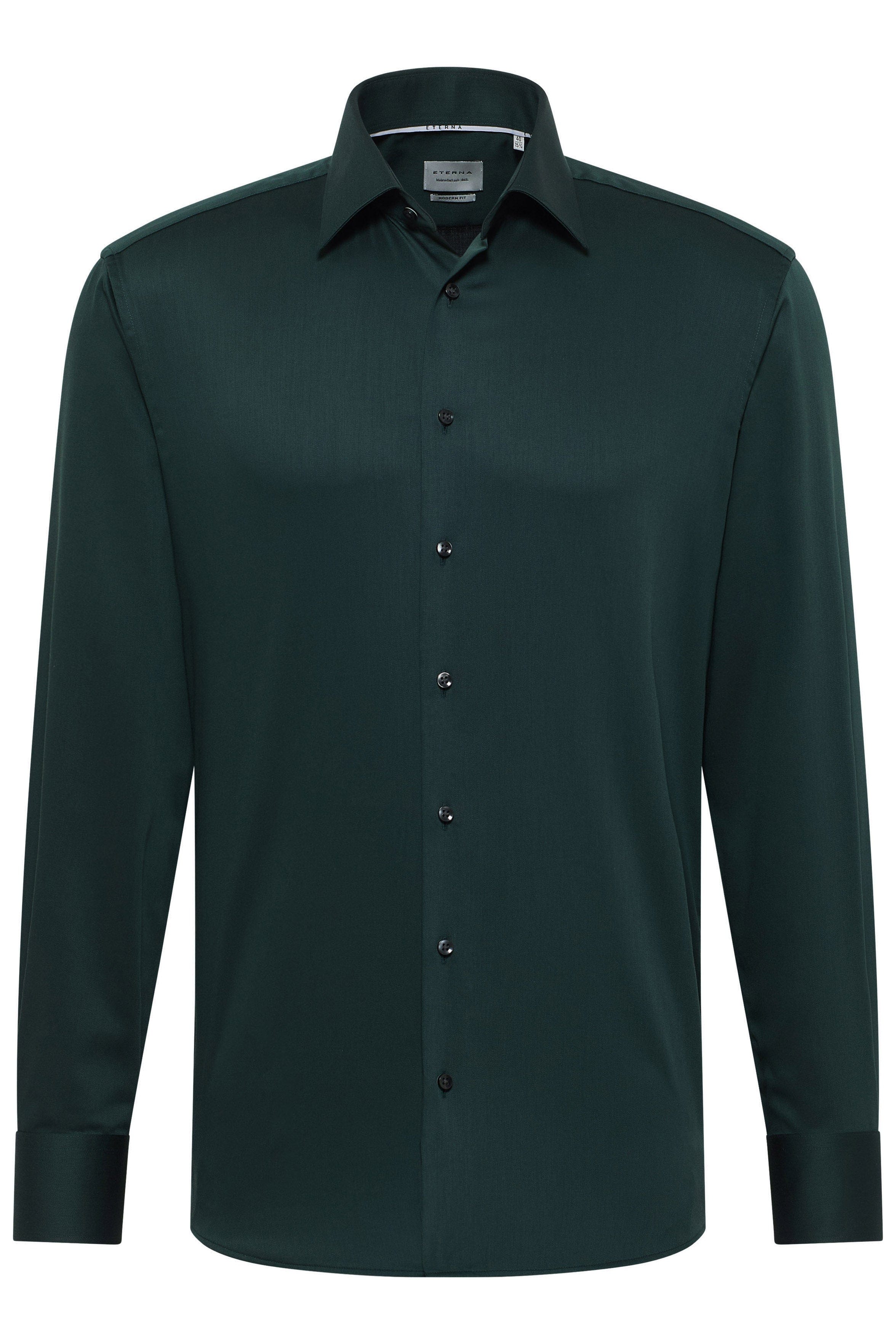 Eterna Modern Fit Plain Cotton Satin Shirt - Dark Green