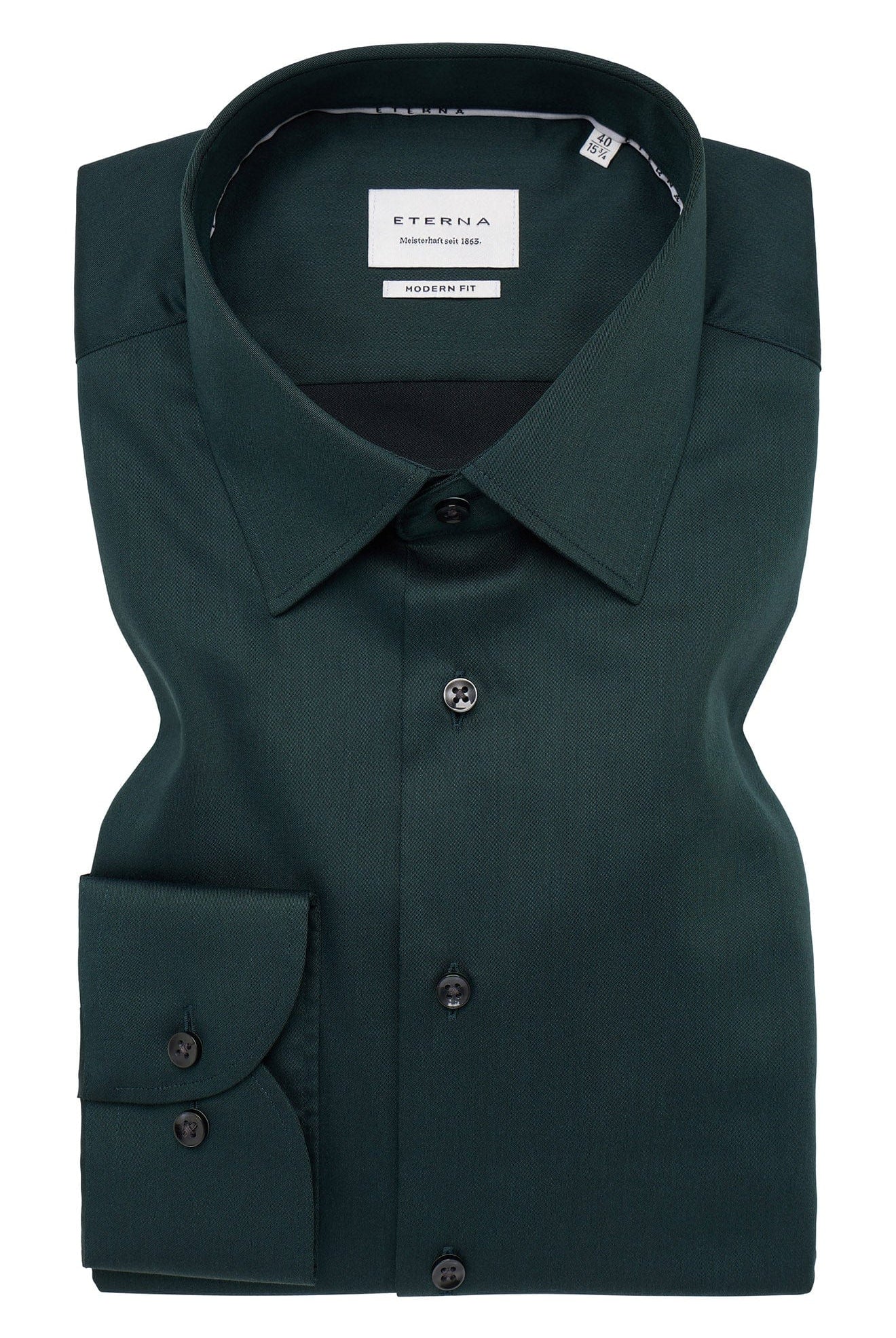 Eterna Modern Fit Plain Cotton Satin Shirt - Dark Green