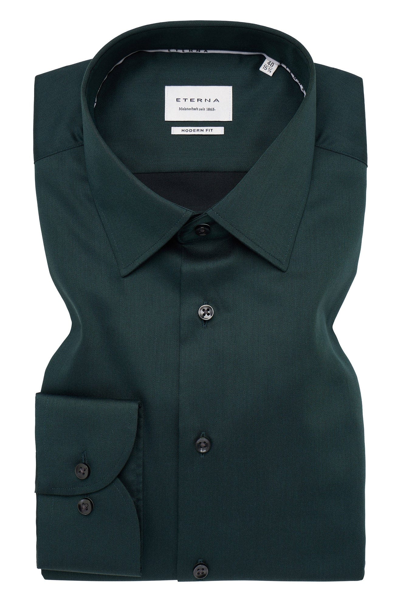 Eterna Modern Fit Plain Cotton Satin Shirt - Dark Green