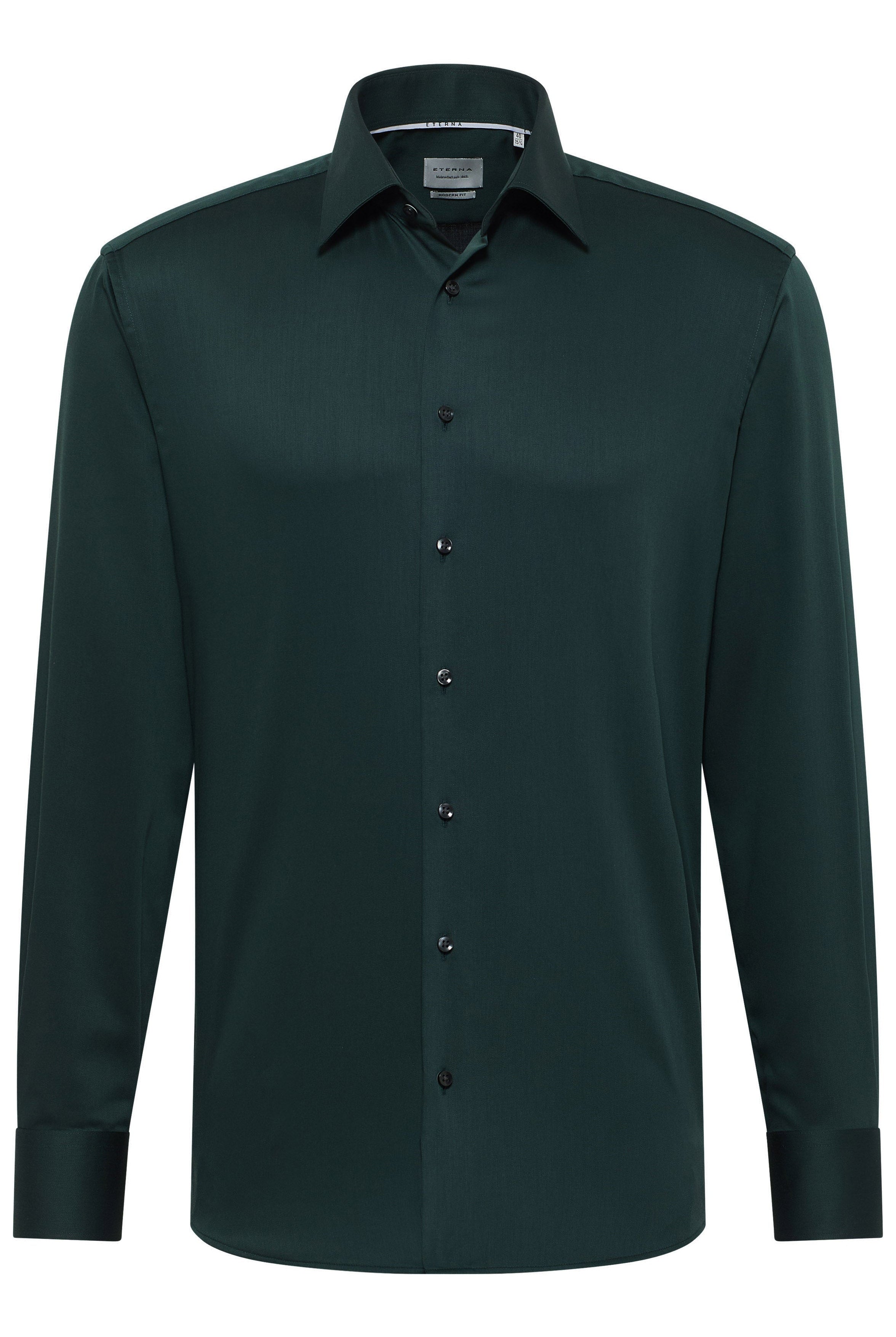 Eterna Modern Fit Plain Cotton Satin Shirt - Dark Green