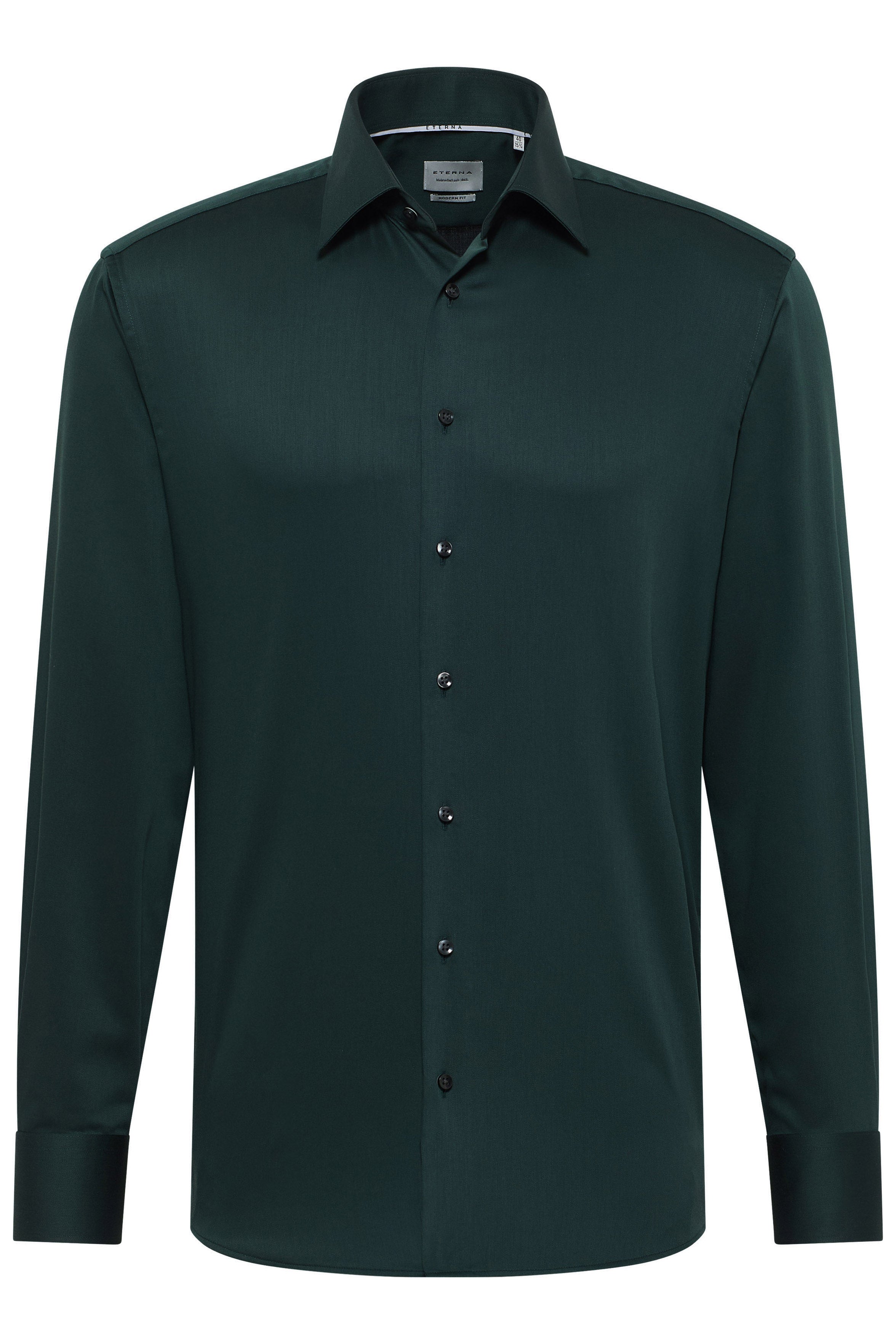 Eterna Modern Fit Plain Cotton Satin Shirt - Dark Green