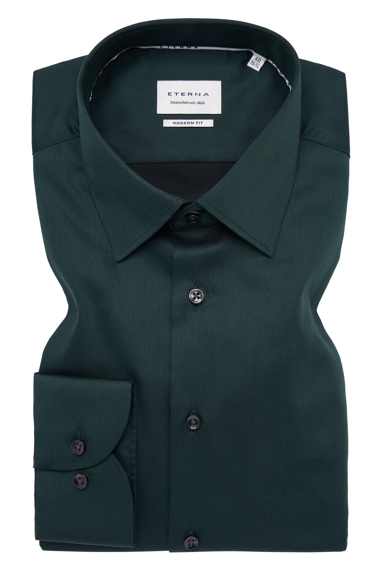 Eterna Modern Fit Plain Cotton Satin Shirt - Dark Green