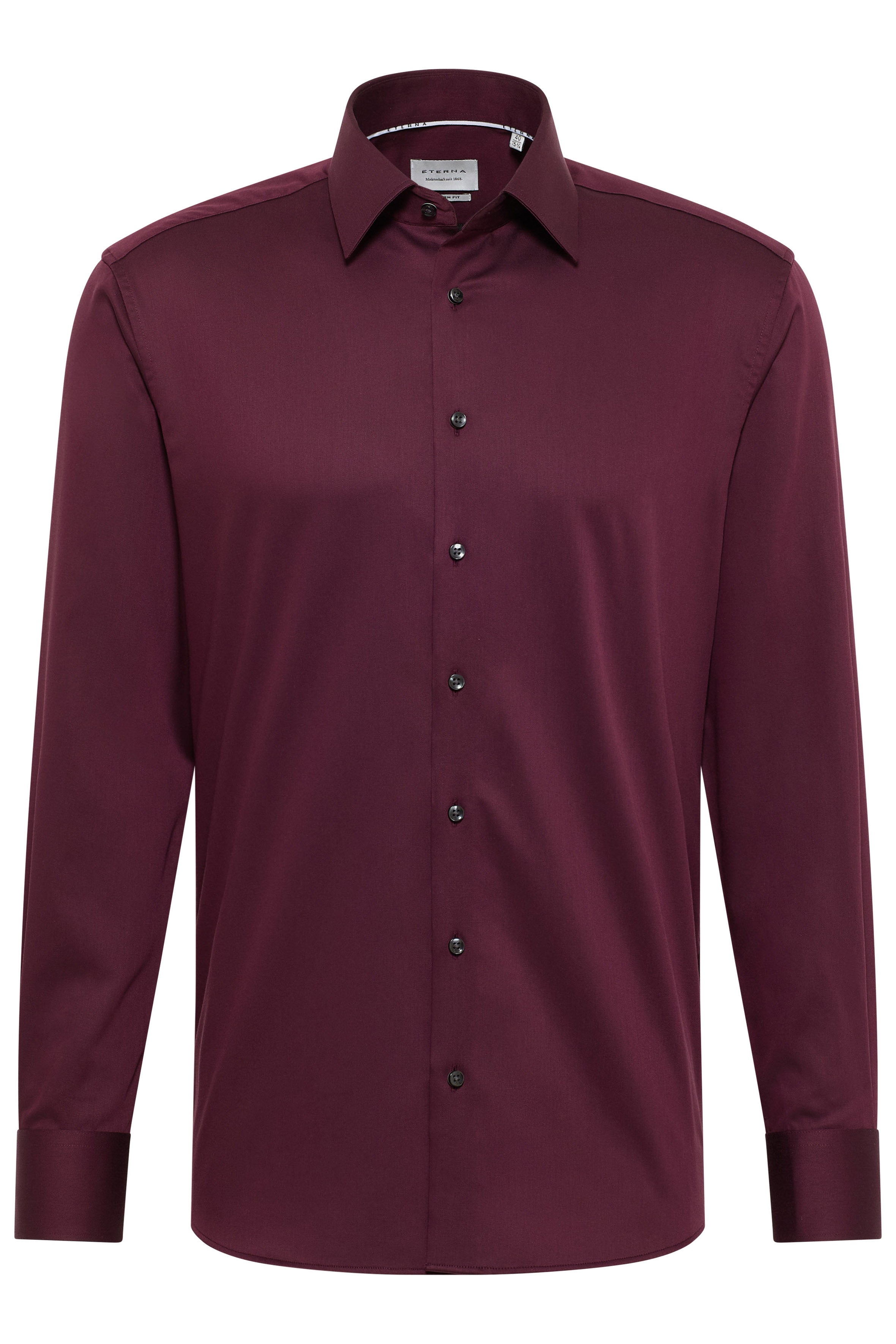 Eterna Modern Fit Plain Cotton Satin Shirt - Plum