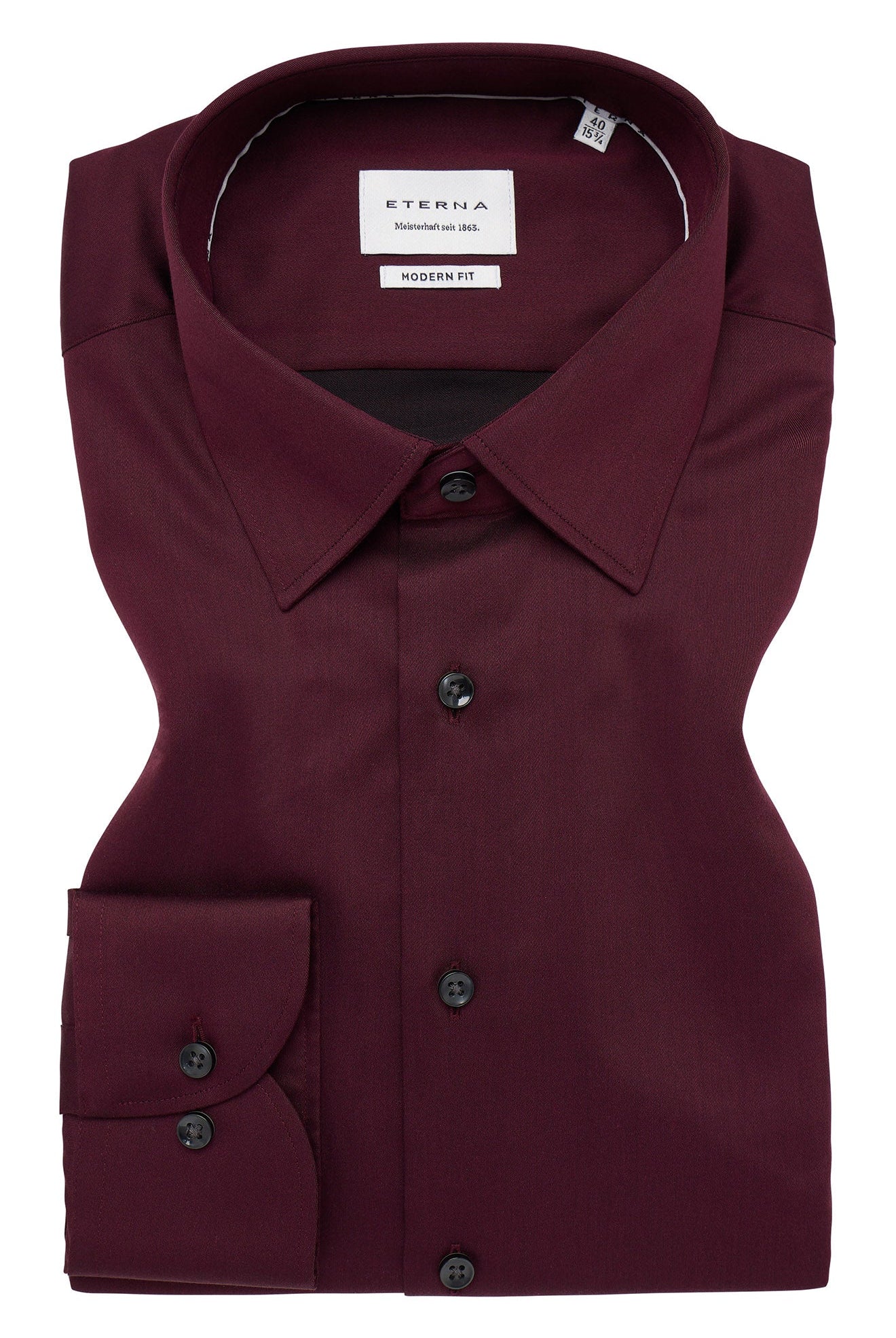Eterna Modern Fit Plain Cotton Satin Shirt - Plum