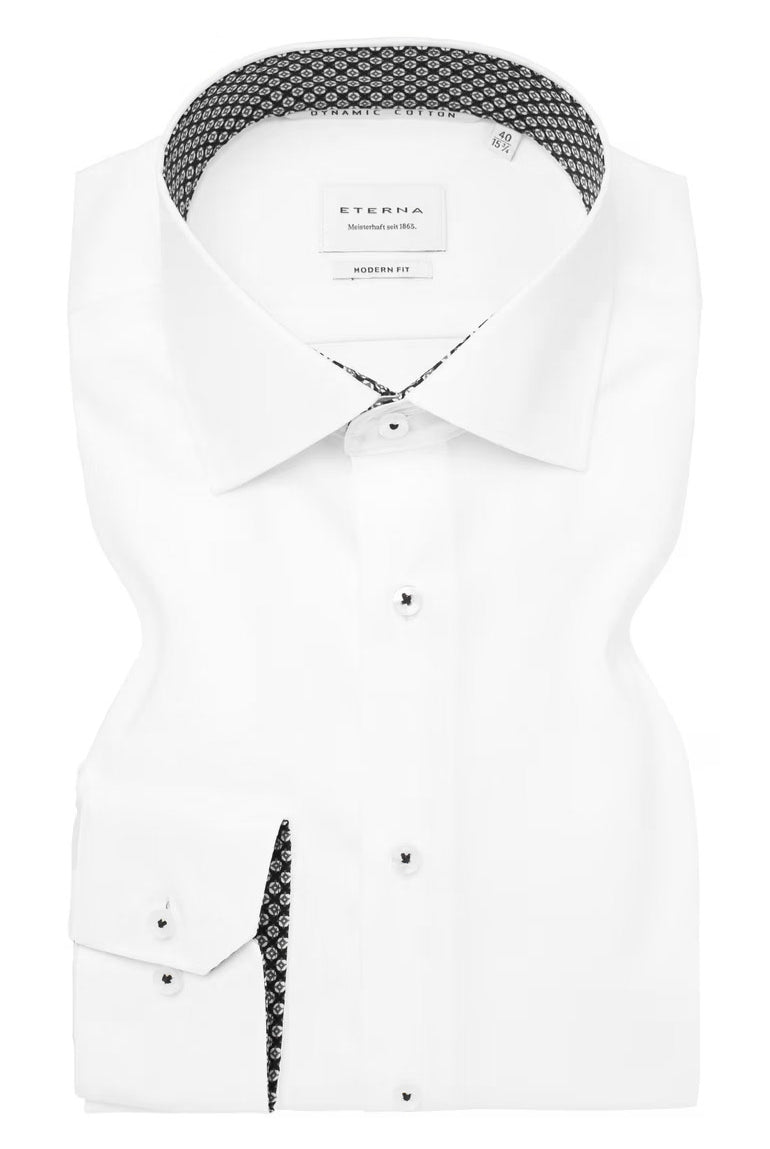Eterna Modern Fit Plain Shirt with Black Trim - White