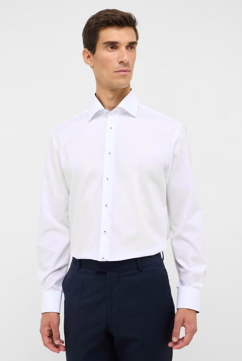 Eterna Modern Fit Plain Shirt with Black Trim - White