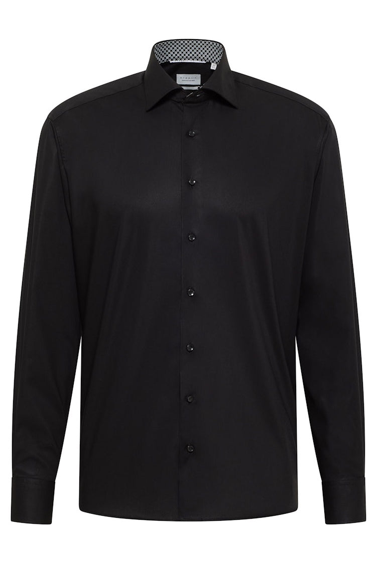 Eterna Modern Fit Plain Shirt with Trim - Black