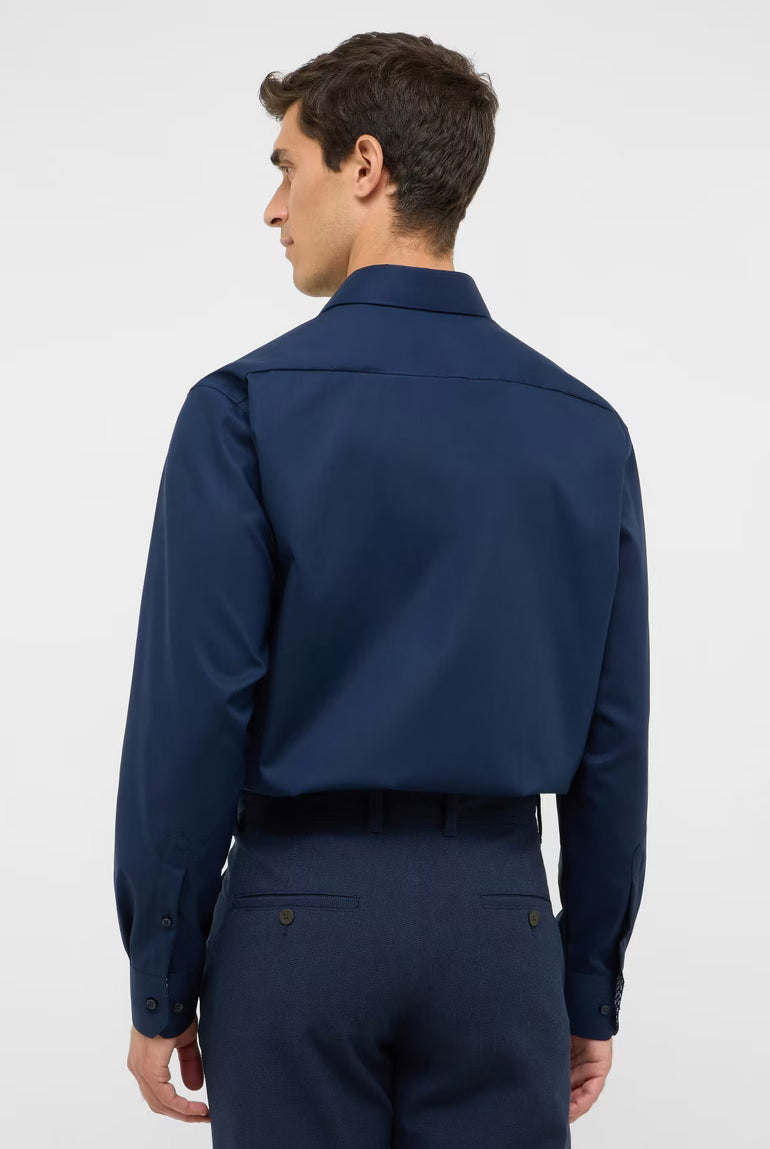 Eterna Modern Fit Plain Shirt with Trim - Dark Blue