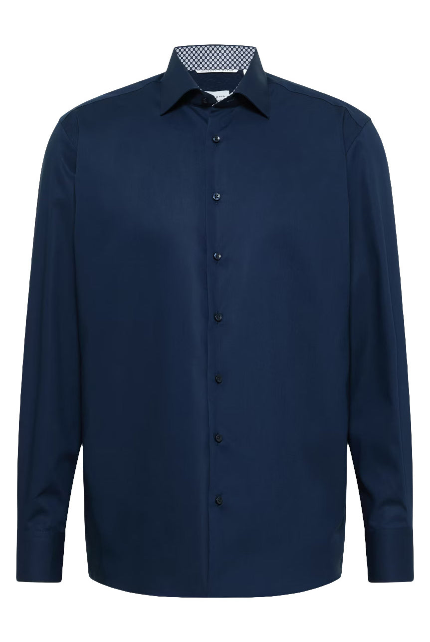 Eterna Modern Fit Plain Shirt with Trim - Dark Blue