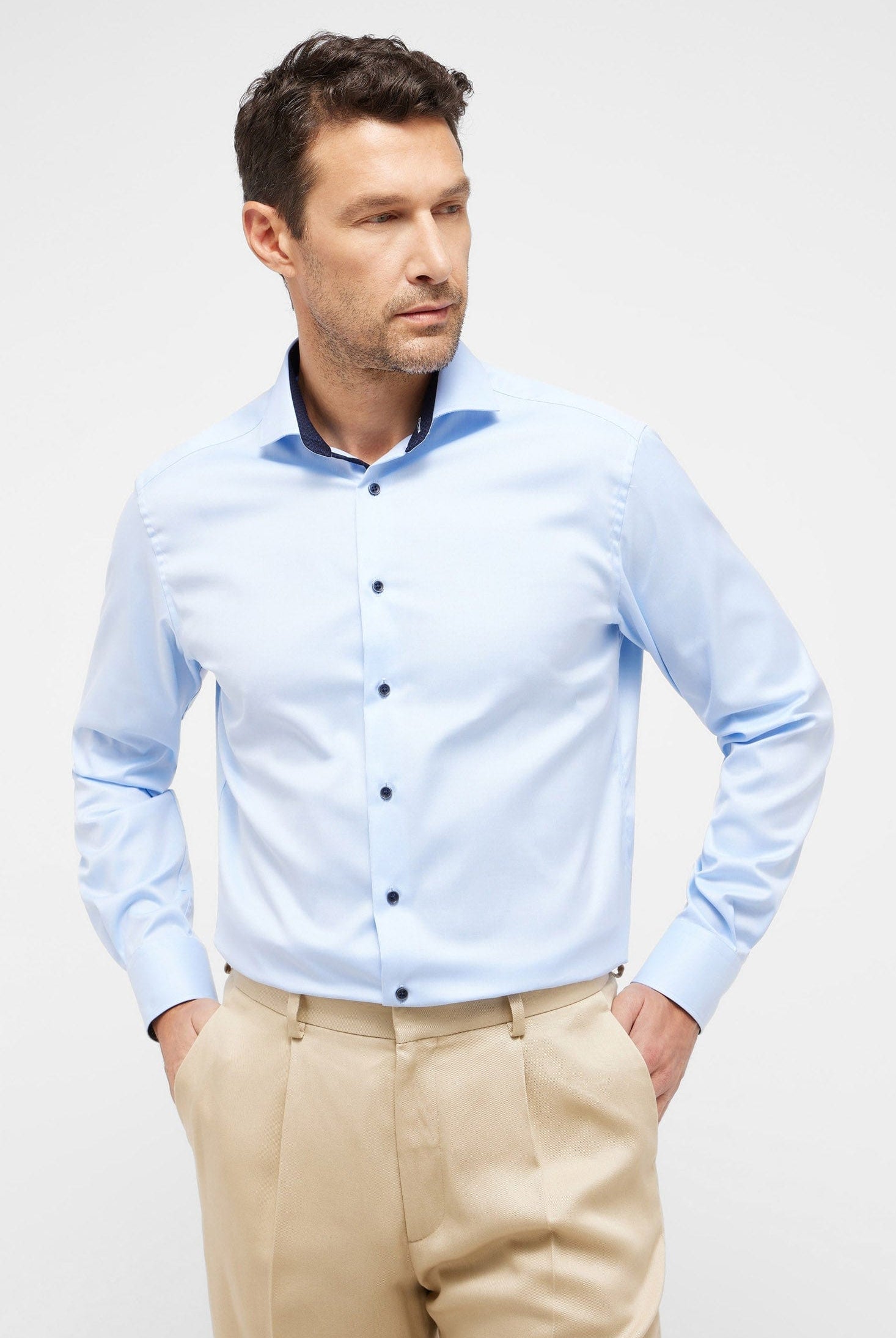 Eterna Modern Fit Plain Twill Cover Shirt - Light Blue