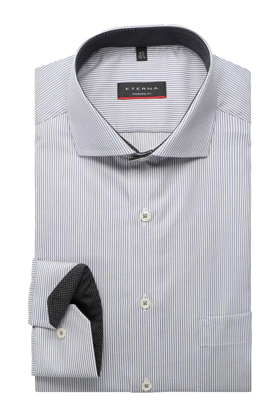 Eterna Modern Fit Satin Narrow Stripe Shirt - White/Grey