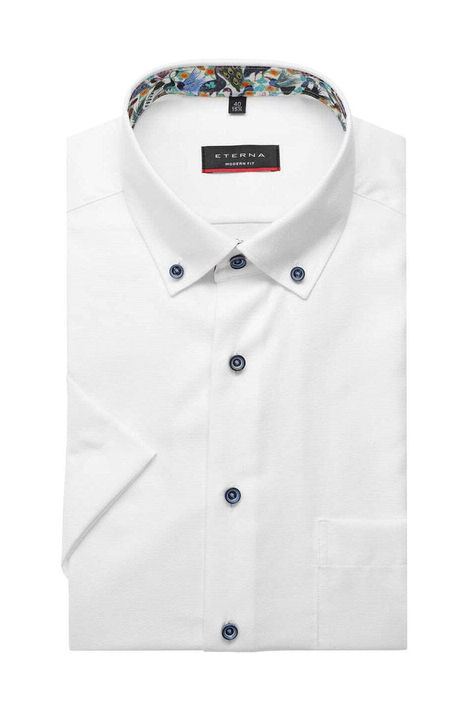 Eterna Modern Fit Textured Non Iron Short Sleeve Shirt - White