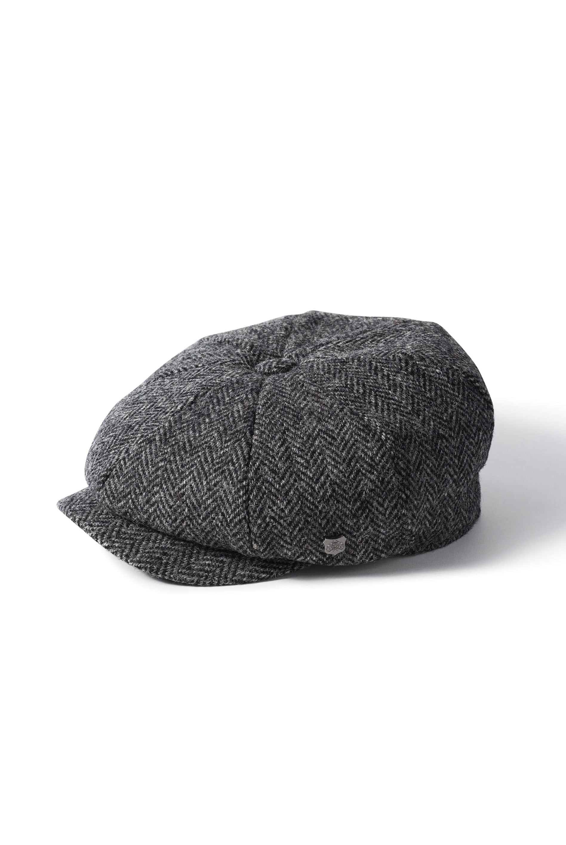 Failsworth Carloway Harris Tweed Newsboy Cap - Charcoal/Black
