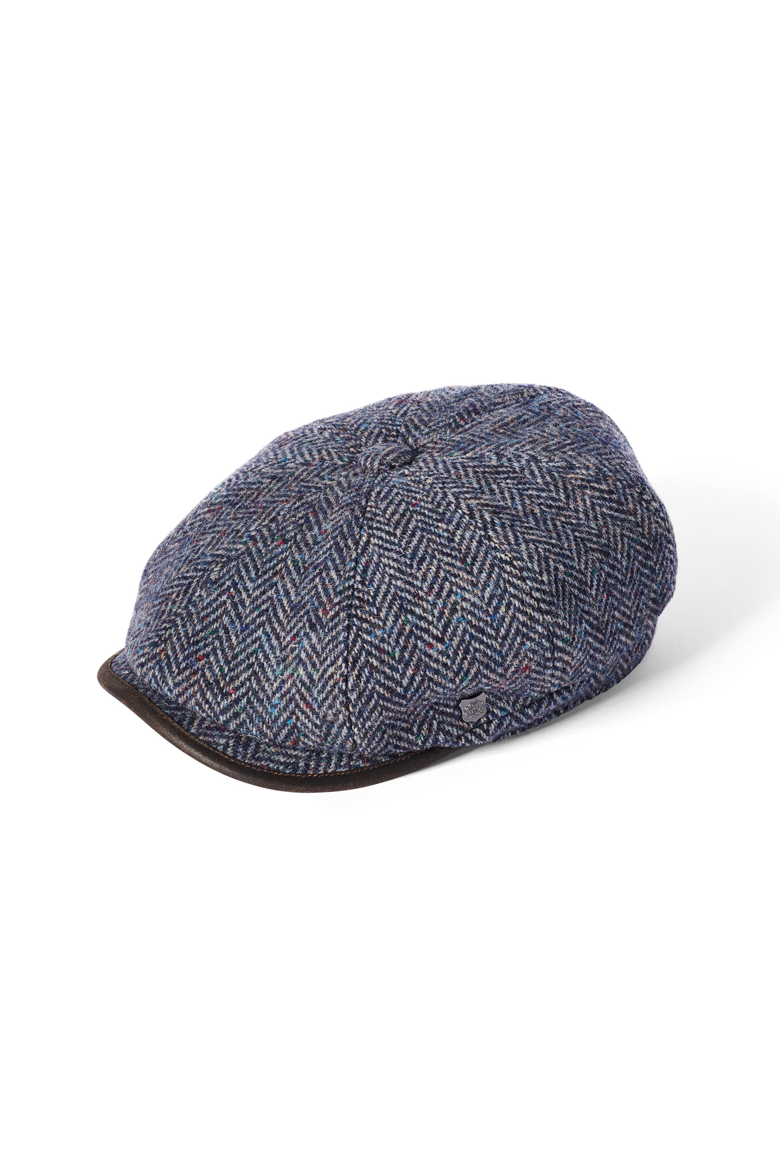 Failsworth Shelbury Tweed Herringbone Bakerboy Cap - Blue