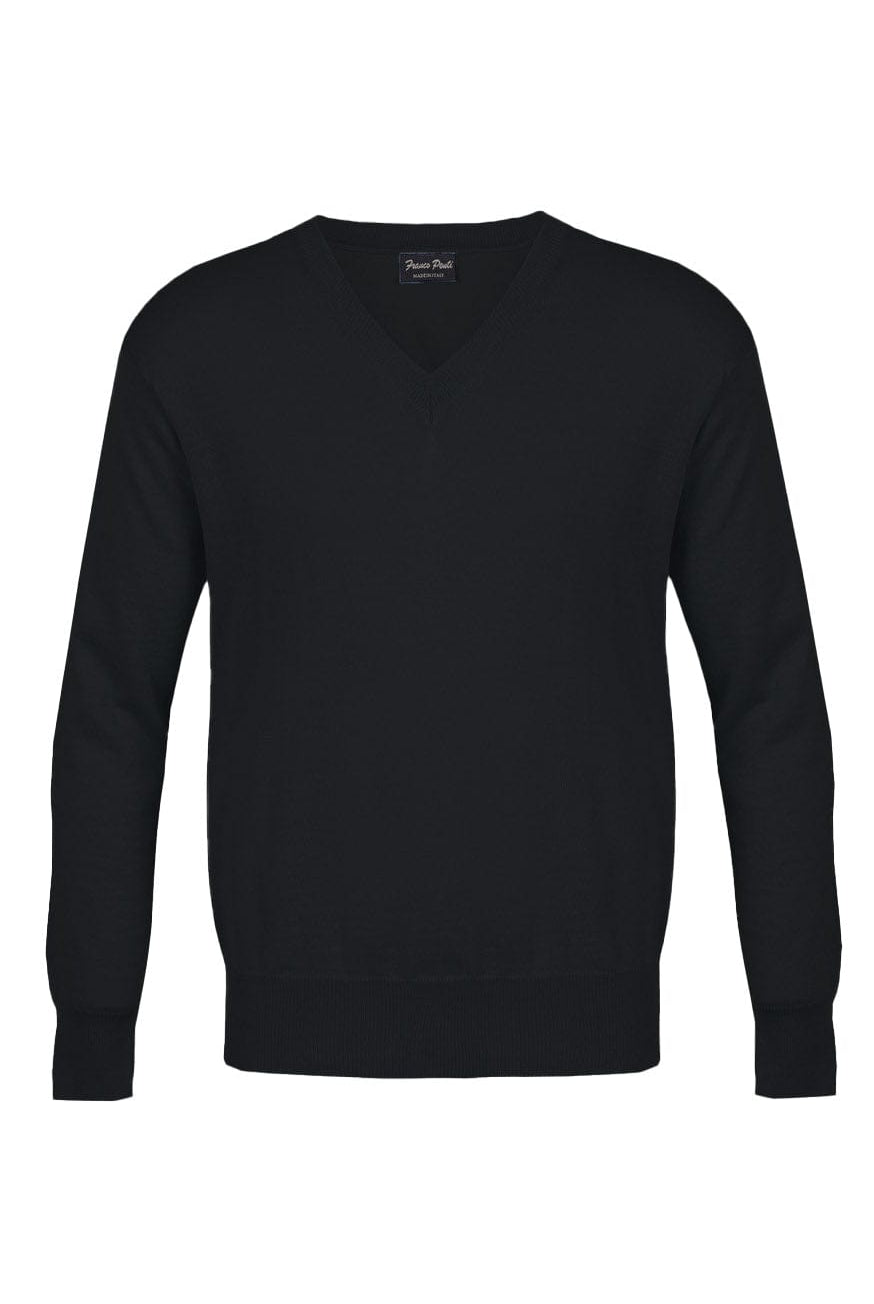 Franco Ponti Light Weight Merino Wool V Neck Jumper - Black