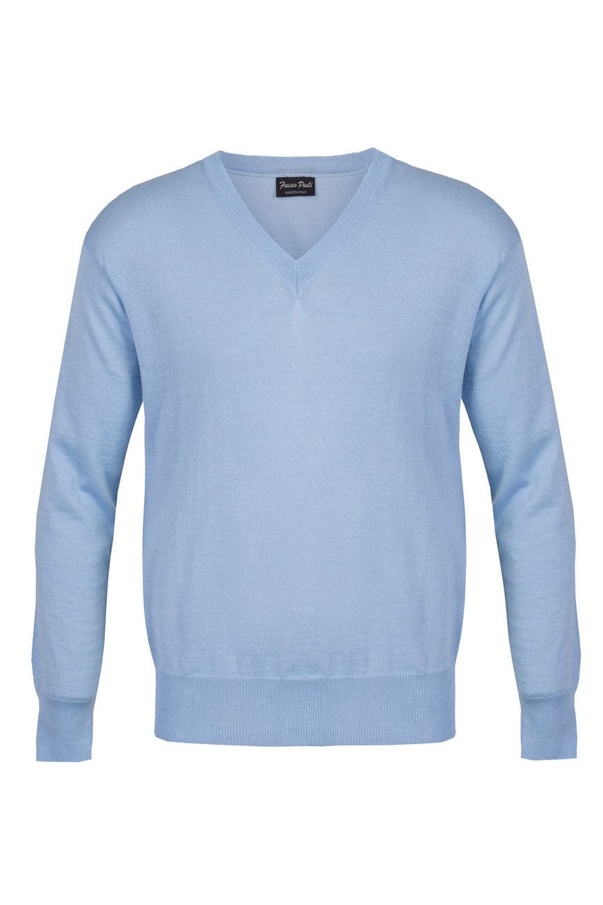 Franco Ponti Light Weight Merino Wool V Neck Jumper - Sky