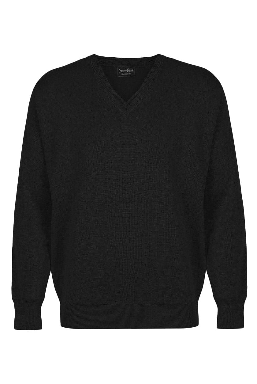 Franco Ponti Medium Weight Merino Wool V Neck Jumper - Black