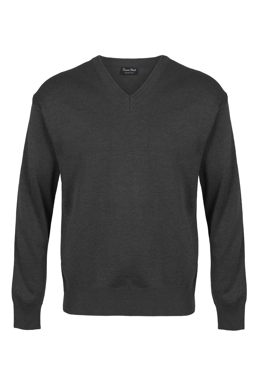 Franco Ponti Medium Weight Merino Wool V Neck Jumper - Charcoal