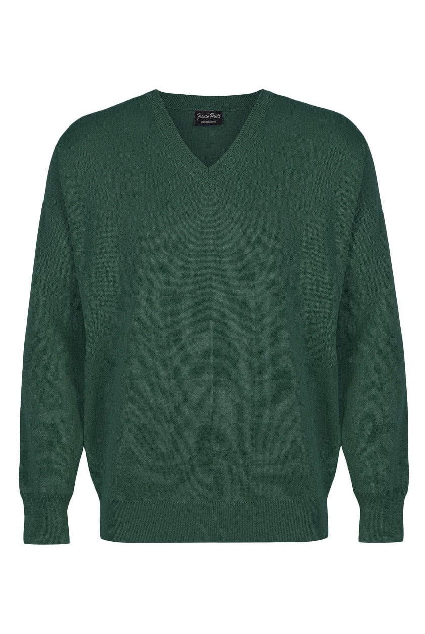 Franco Ponti Medium Weight Merino Wool V Neck Jumper - Fern