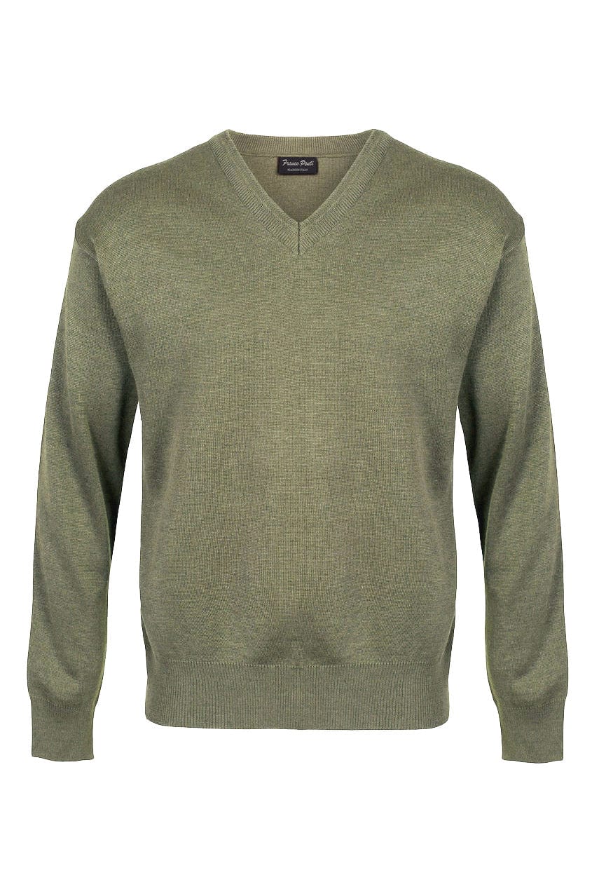 Franco Ponti Medium Weight Merino Wool V Neck Jumper - Sage