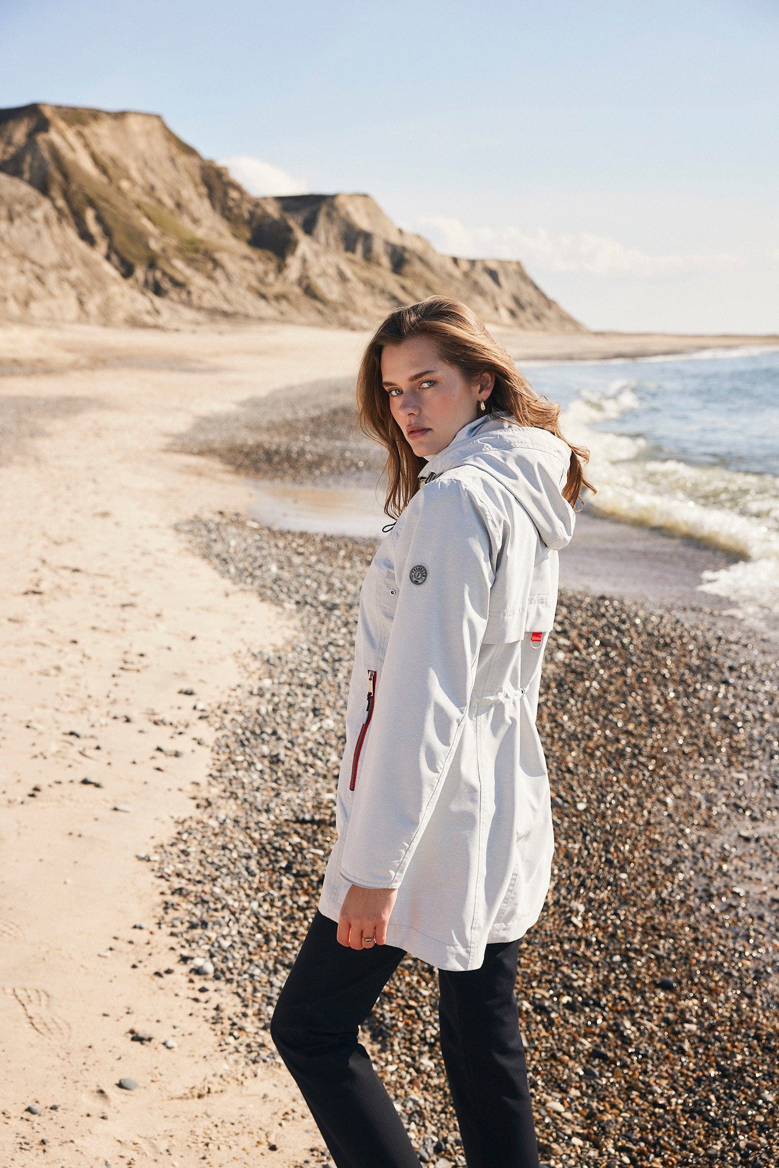 Frandsen Water Repellent Long Line Jacket - Grey/Red