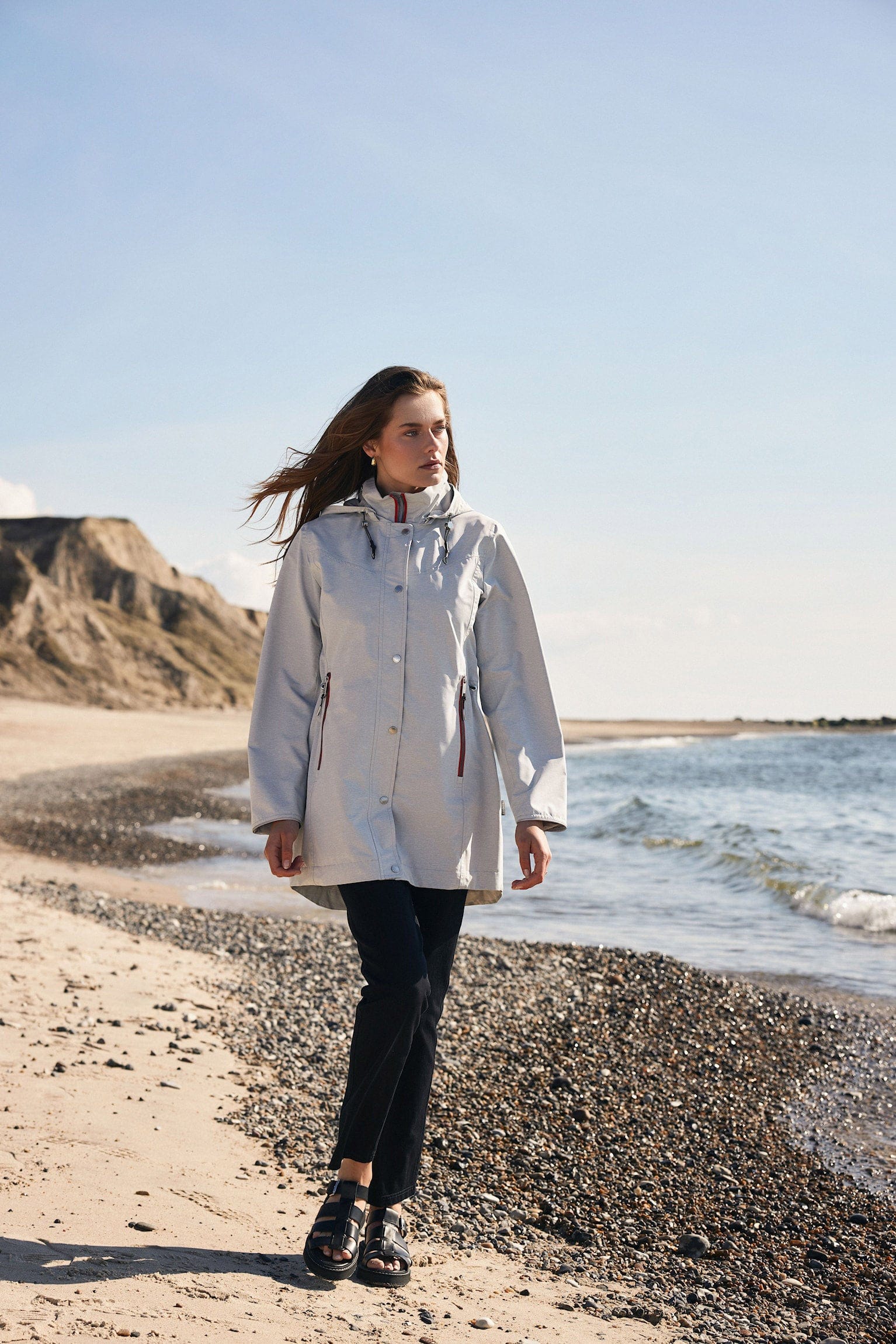 Frandsen Water Repellent Long Line Jacket - Grey/Red