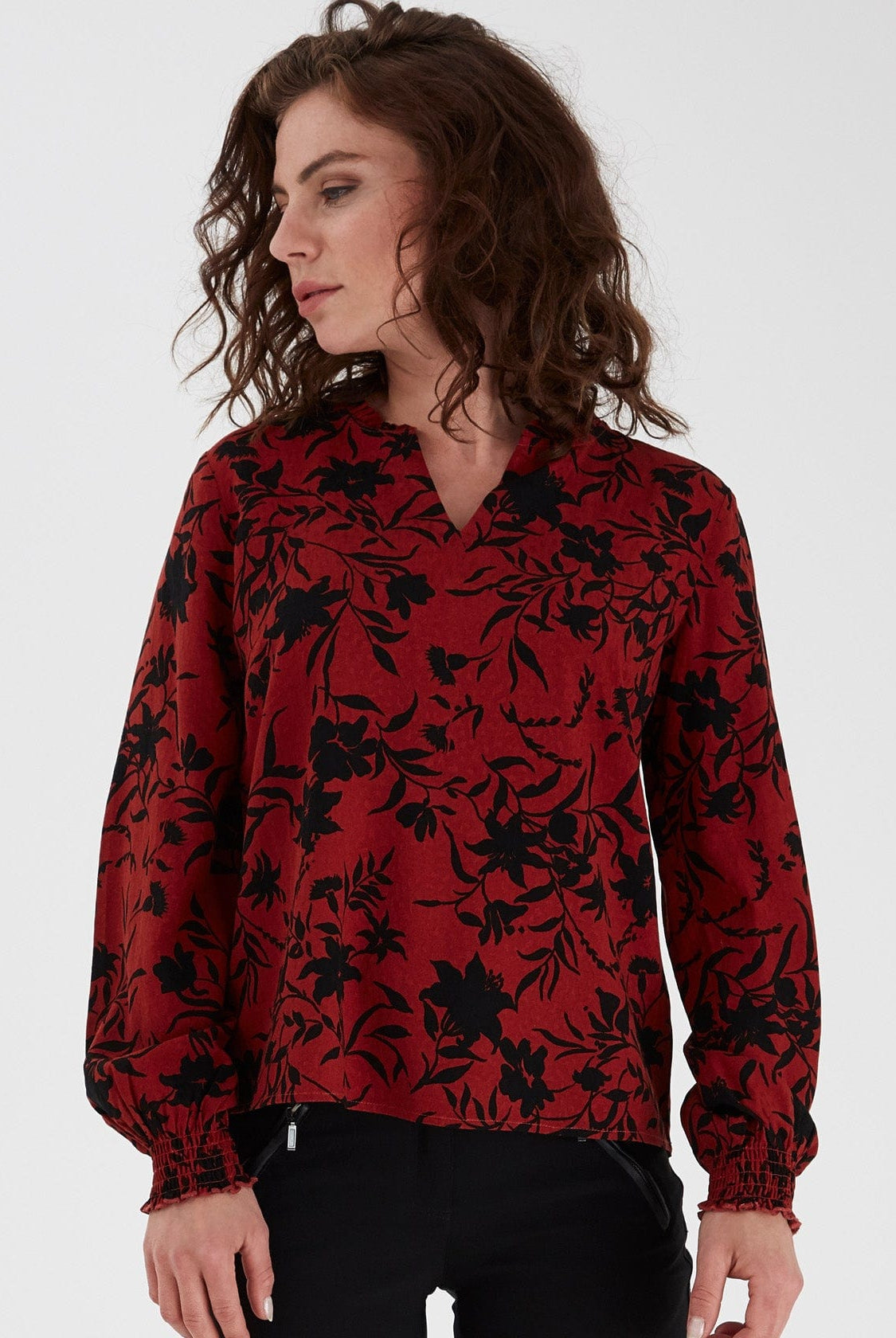 Fransa Lavisco Printed Blouse - Barn Red Mix