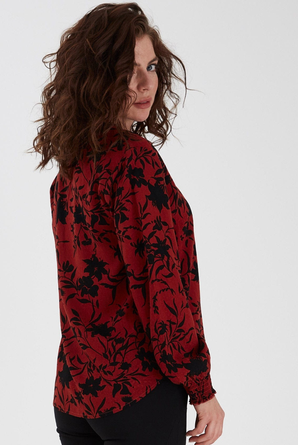 Fransa Lavisco Printed Blouse - Barn Red Mix