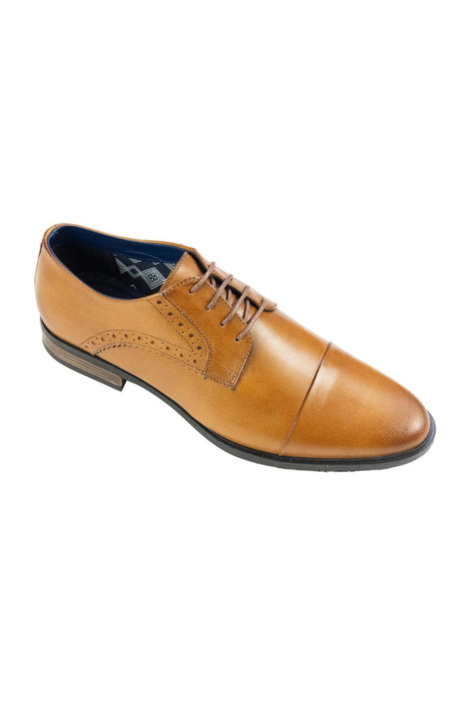 FRONT Mario Leather Brogue Derby Shoes - Tan