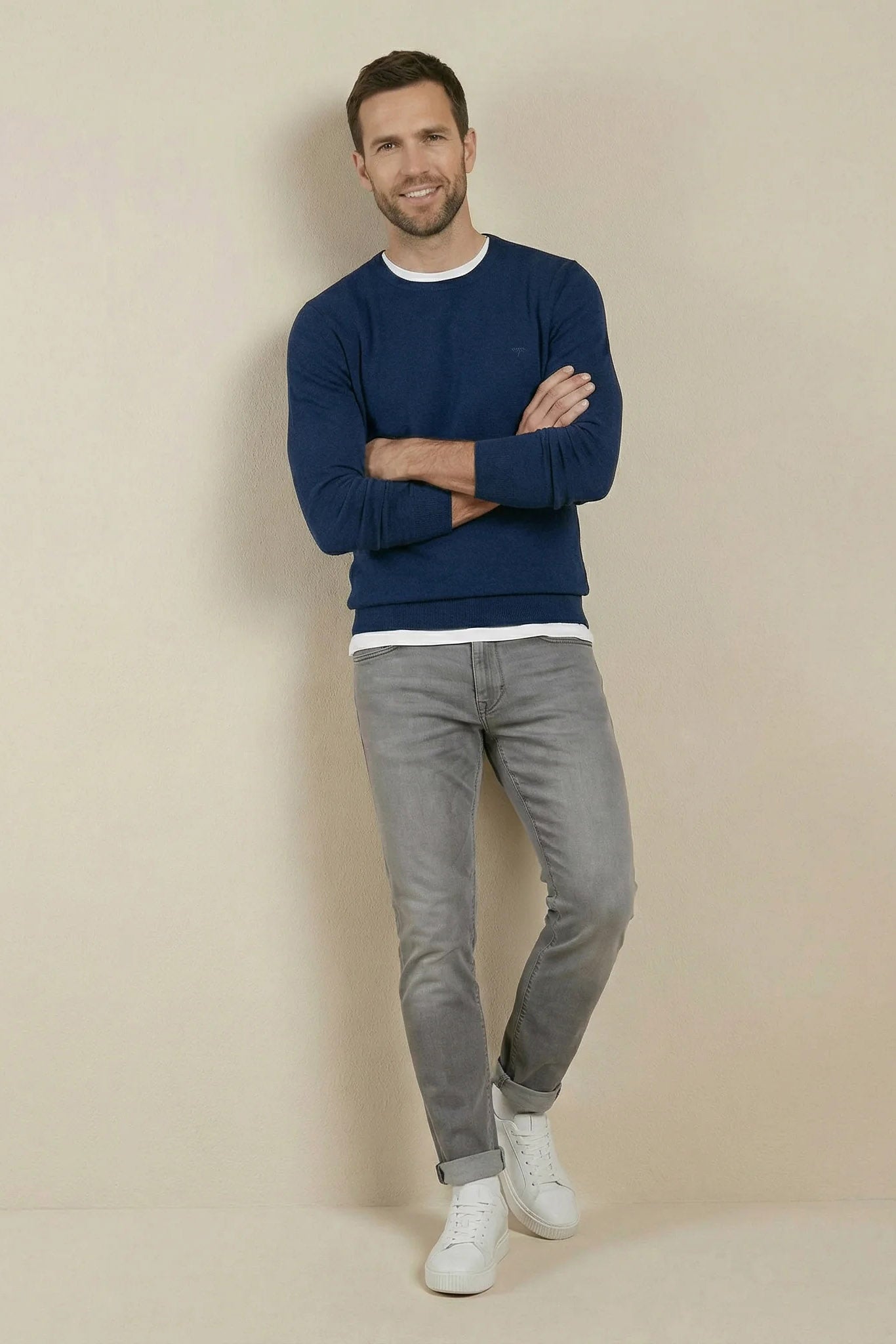 Fynch Hatton Air Cotton Crew Neck Jumper - Midnight