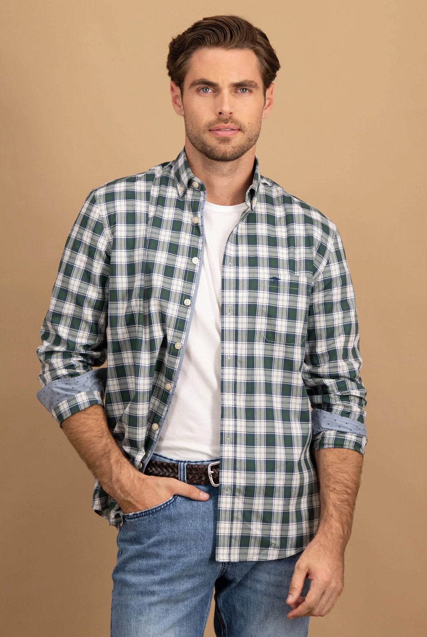 Fynch Hatton Button-Down Check Shirt - Dark Leaf