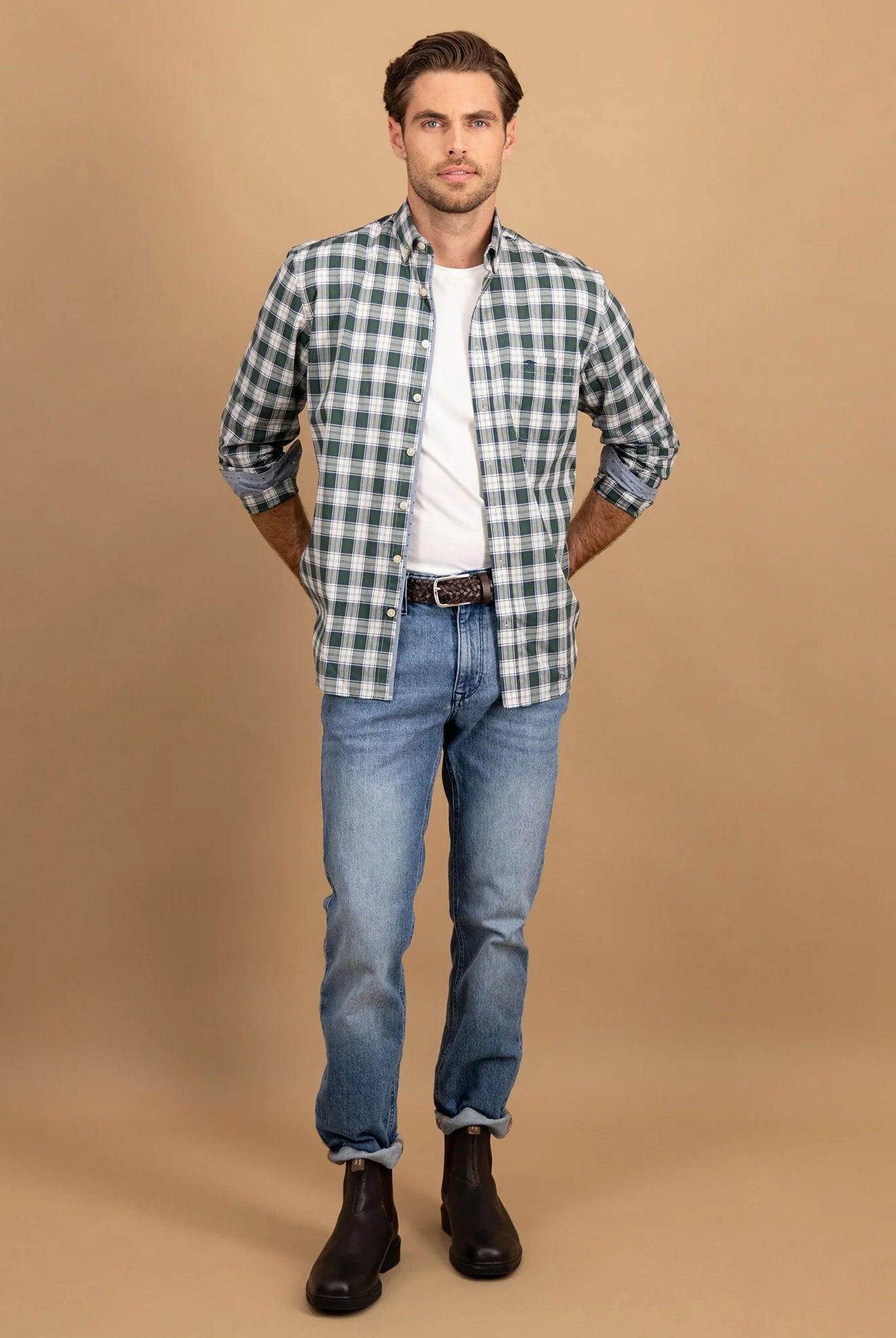 Fynch Hatton Button-Down Check Shirt - Dark Leaf