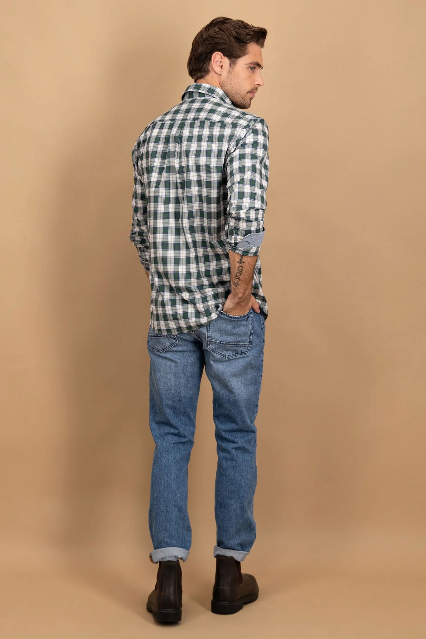 Fynch Hatton Button-Down Check Shirt - Dark Leaf