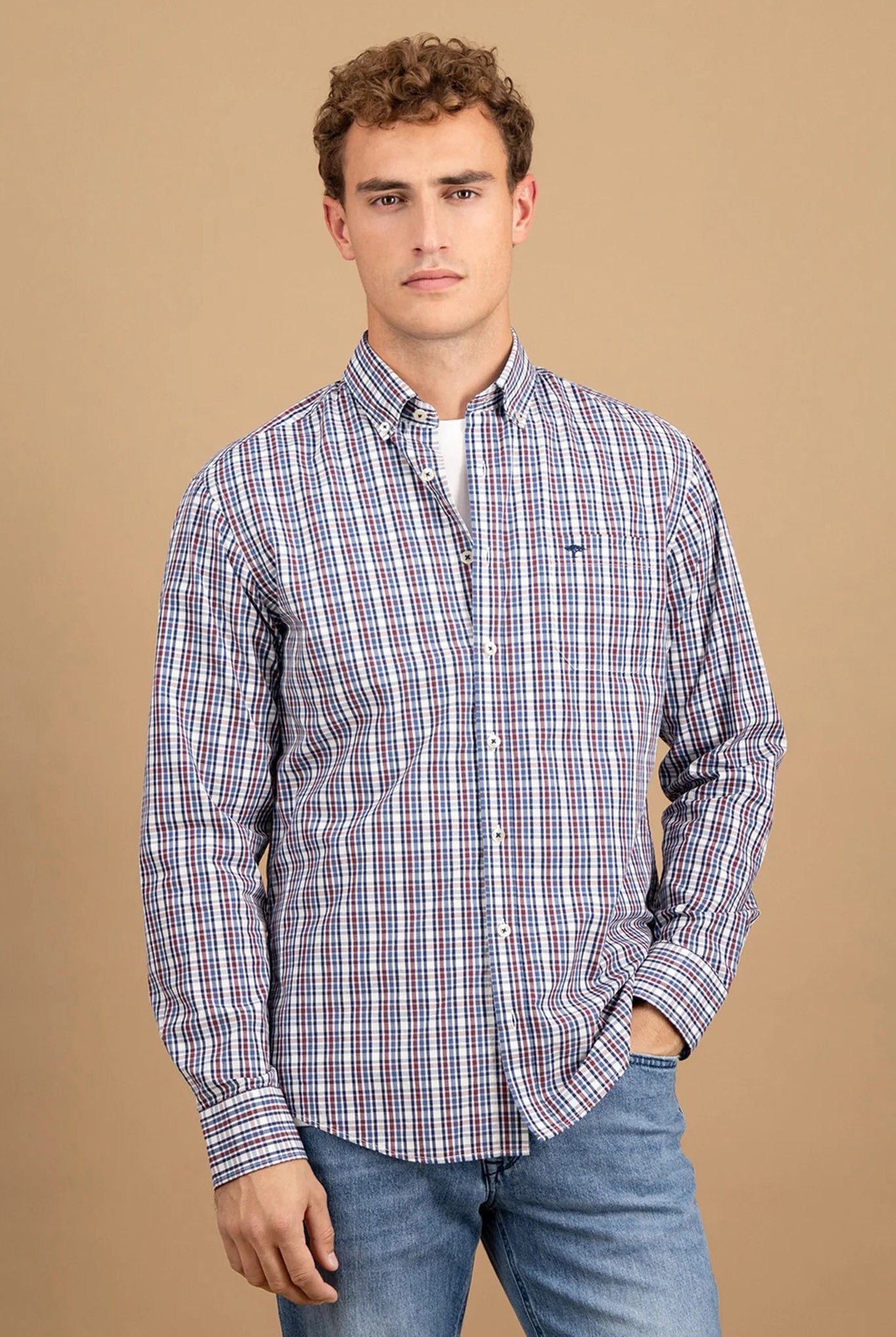 Fynch Hatton Button-Down Check Shirt - Deep Merlot