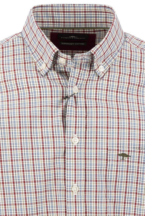 Fynch Hatton Button-Down Colourful Check Shirt - Brick