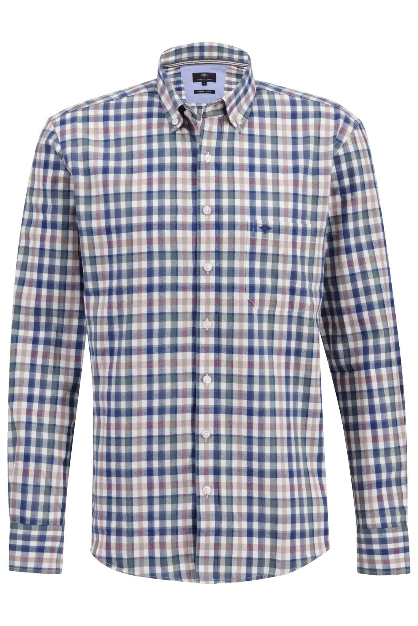 Fynch Hatton Button-Down Cotton Check Shirt - Pale Berry