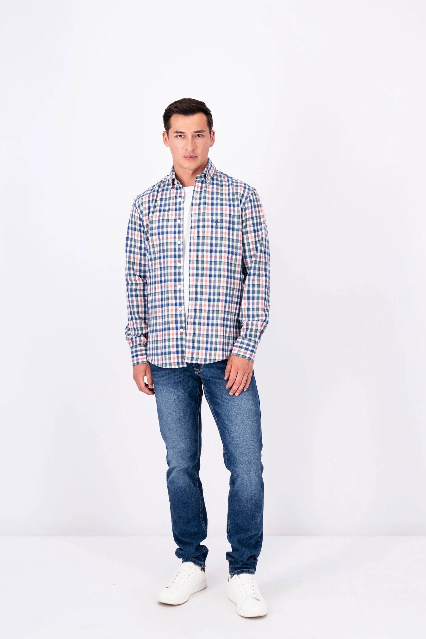 Fynch Hatton Button-Down Cotton Check Shirt - Pale Berry