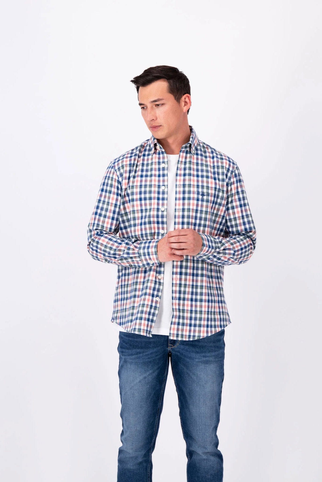 Fynch Hatton Button-Down Cotton Check Shirt - Pale Berry