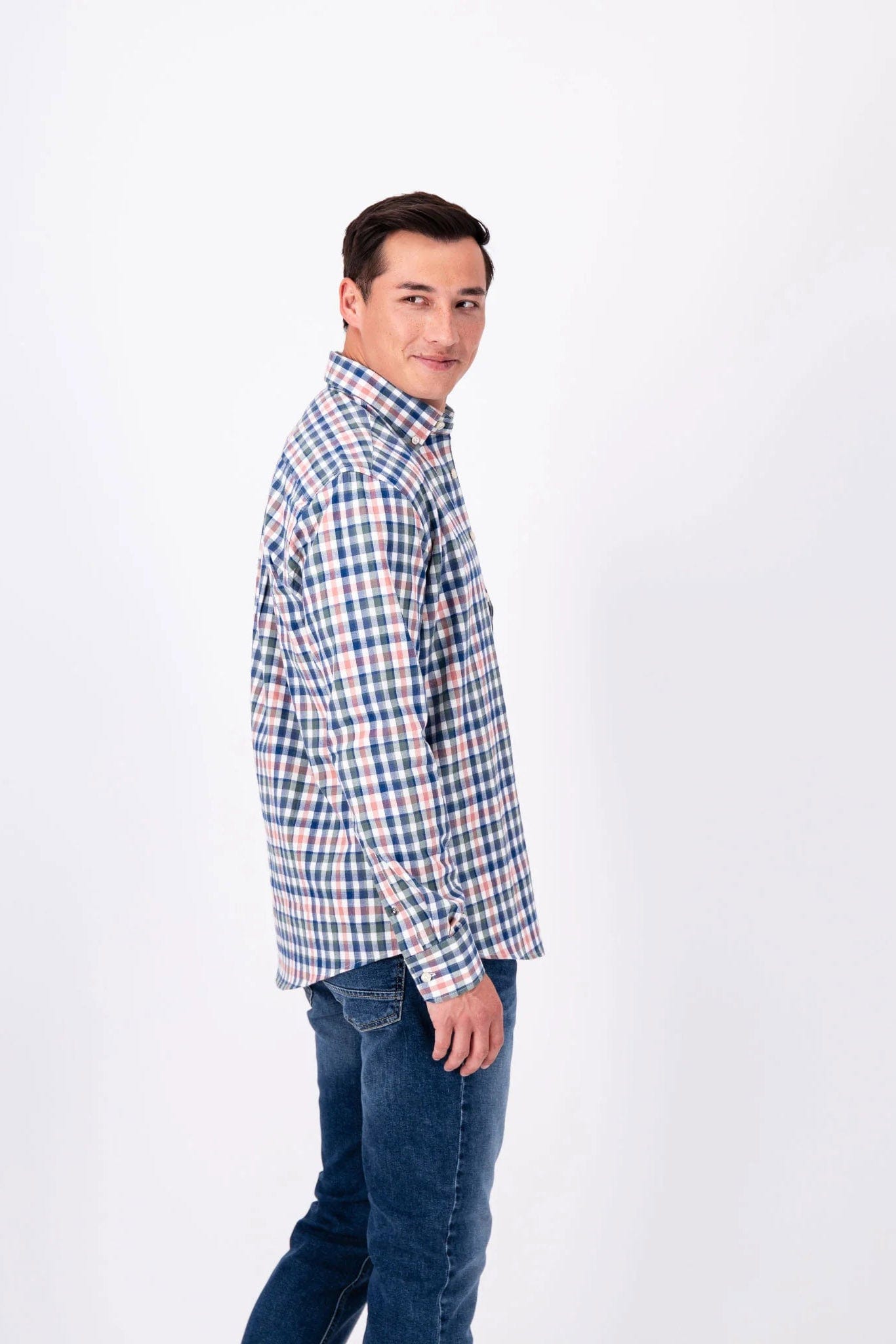 Fynch Hatton Button-Down Cotton Check Shirt - Pale Berry