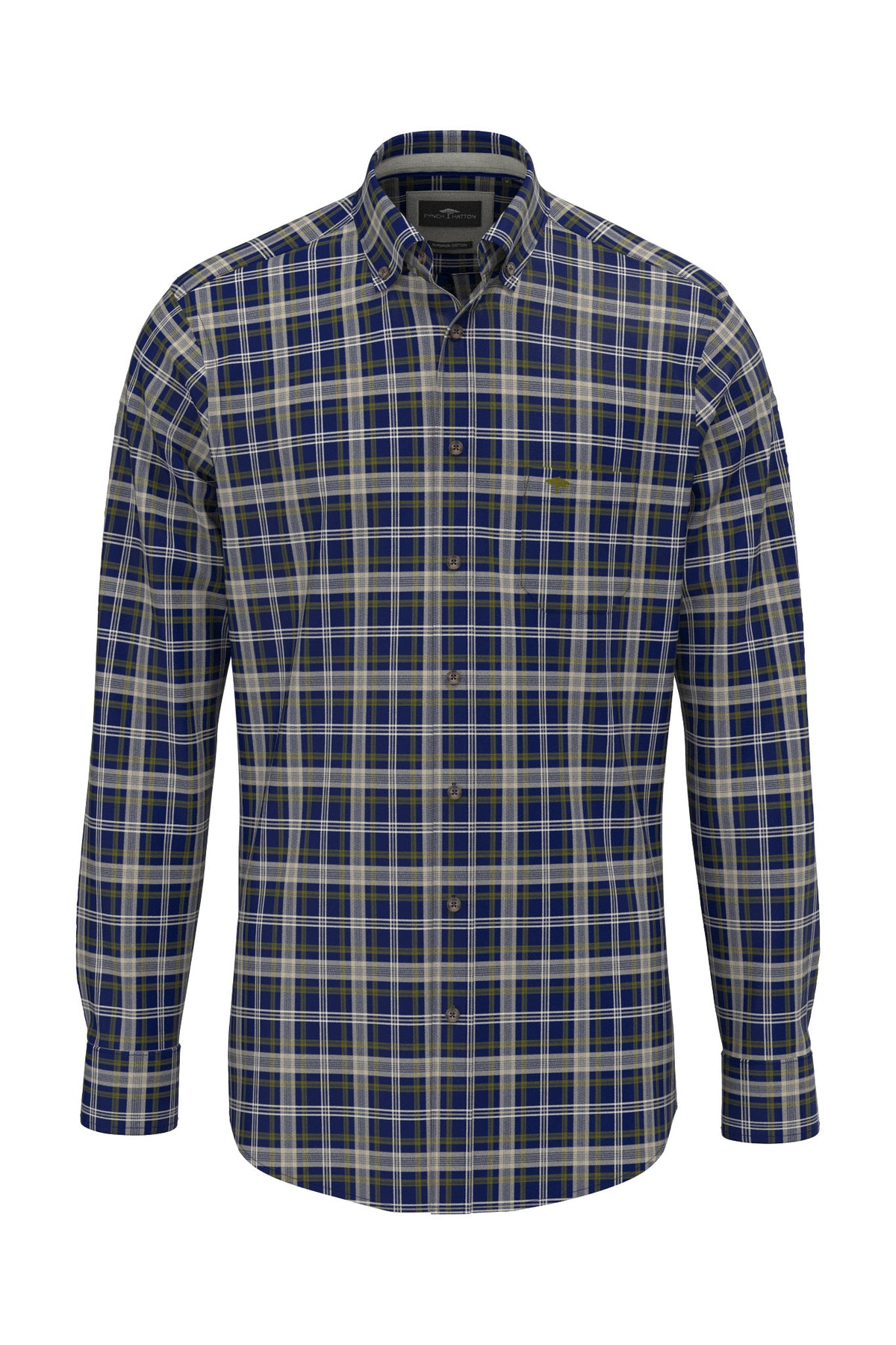 Fynch Hatton Button-Down Herringbone Check Shirt - Ink Blue