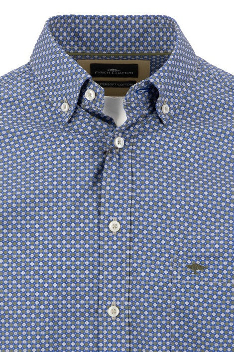 Fynch Hatton Button-Down Neat Print Shirt - Cobalt