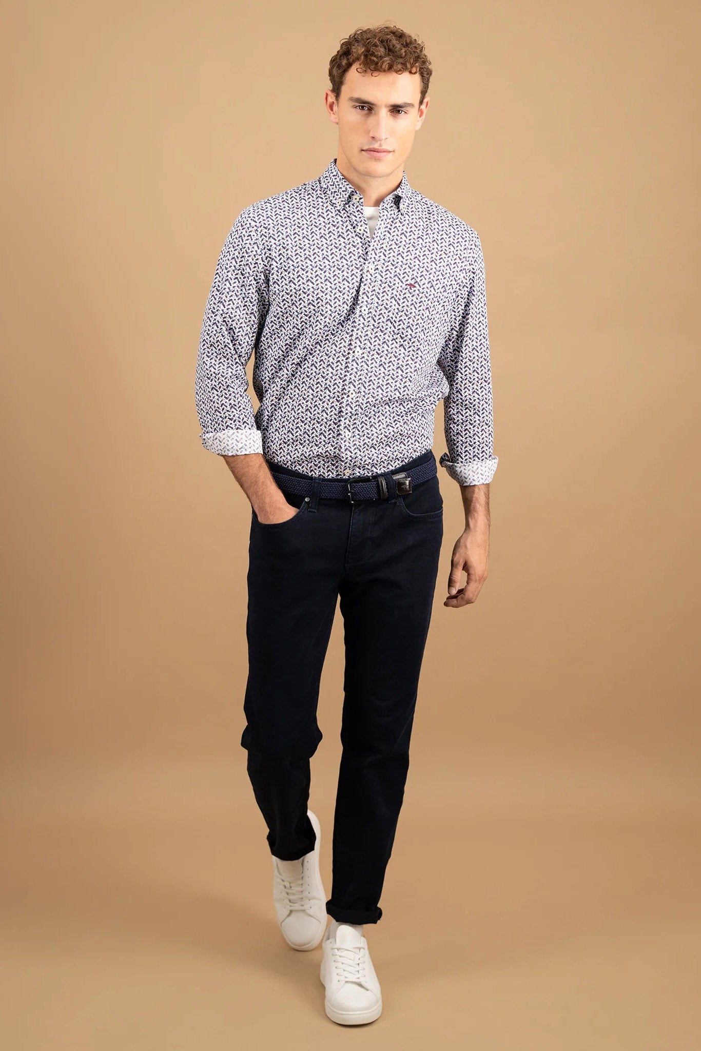 Fynch Hatton Button-Down Print Shirt - Deep Merlot