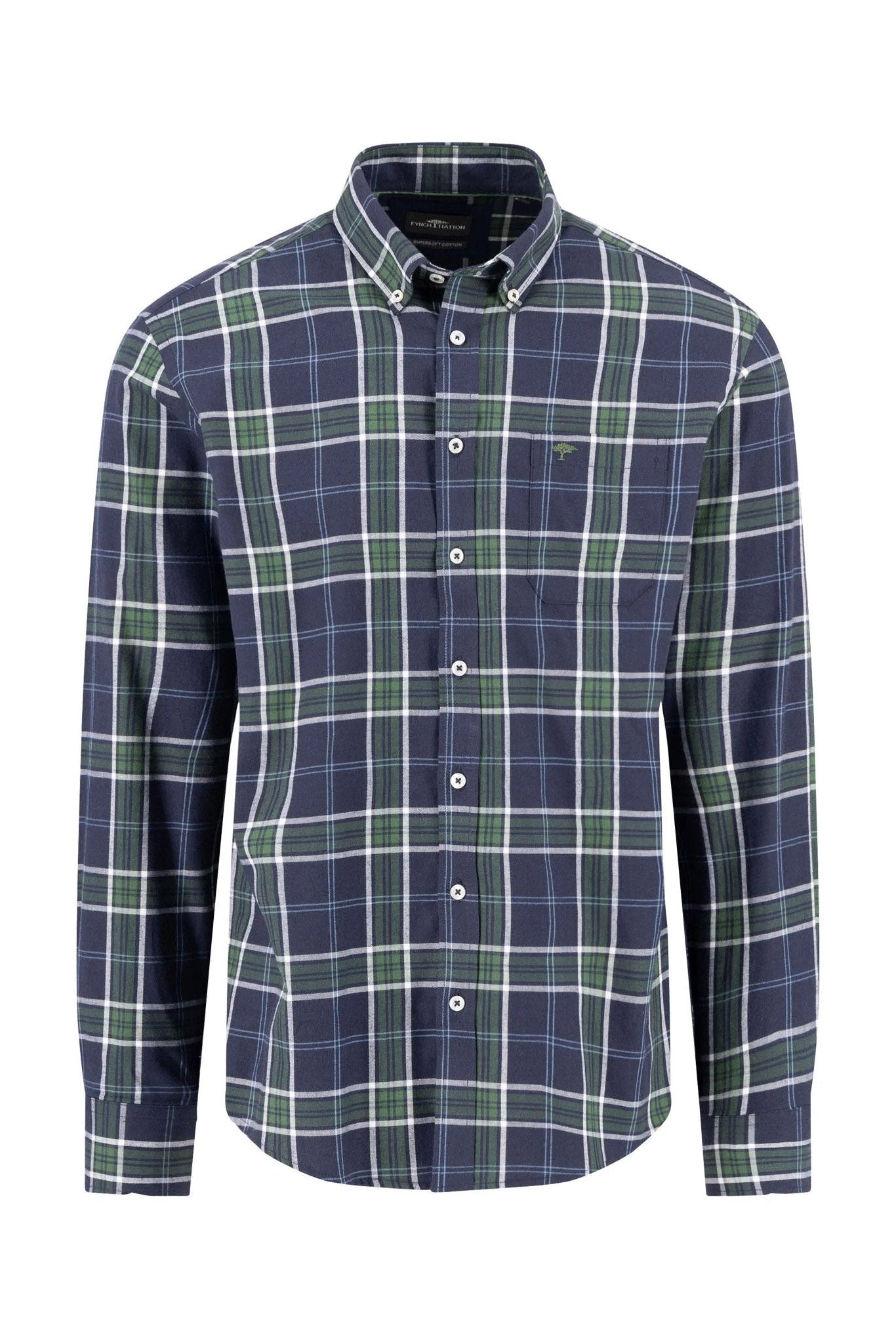 Fynch Hatton Button-Down Twill Check Shirt - Navy