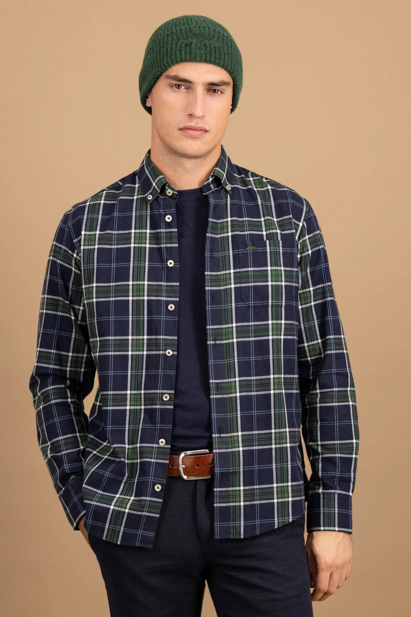 Fynch Hatton Button-Down Twill Check Shirt - Navy