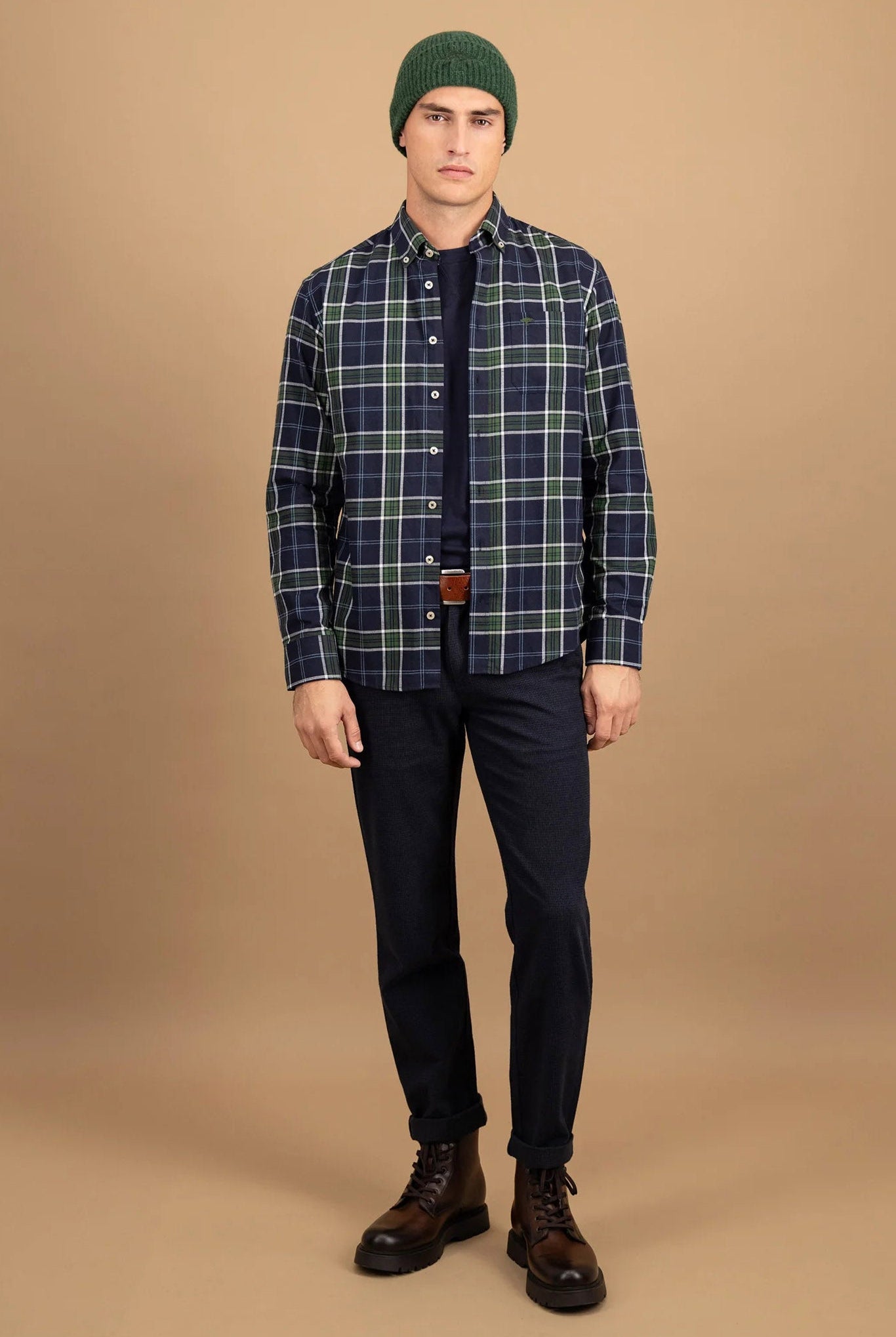 Fynch Hatton Button-Down Twill Check Shirt - Navy