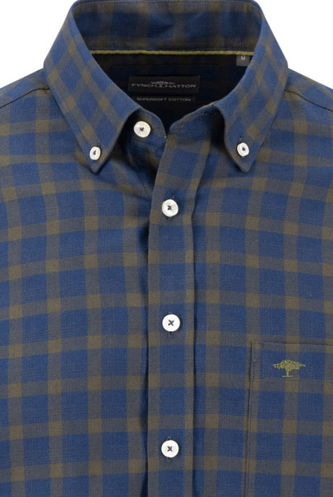 Fynch Hatton Button-Down Two Tone Check Shirt - Cypress