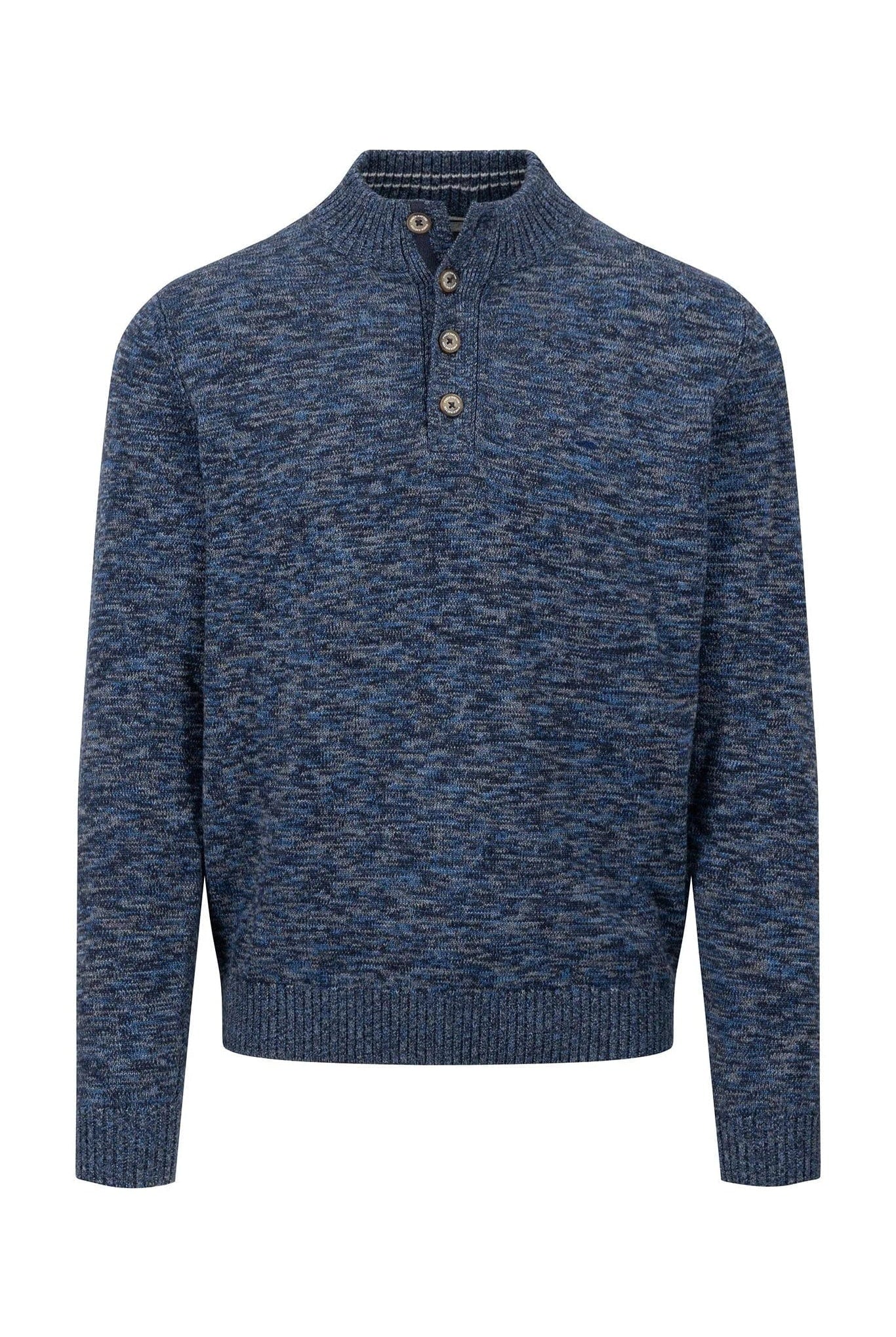 Fynch Hatton Button Quarter Knit Jumper - Navy